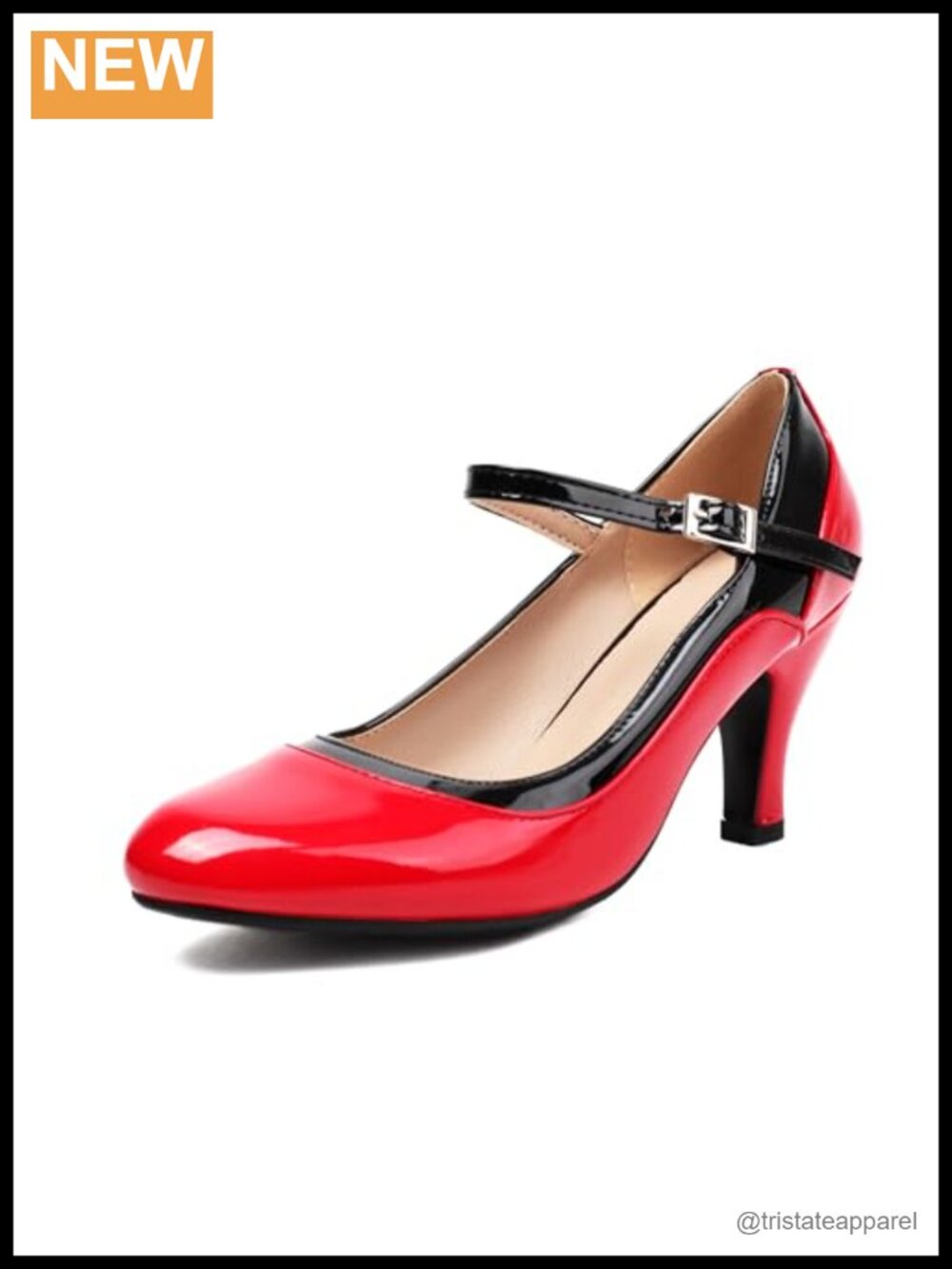 Mary Jane Two Tone Ankle Strap Close Toe Block Heel Retro Pumps